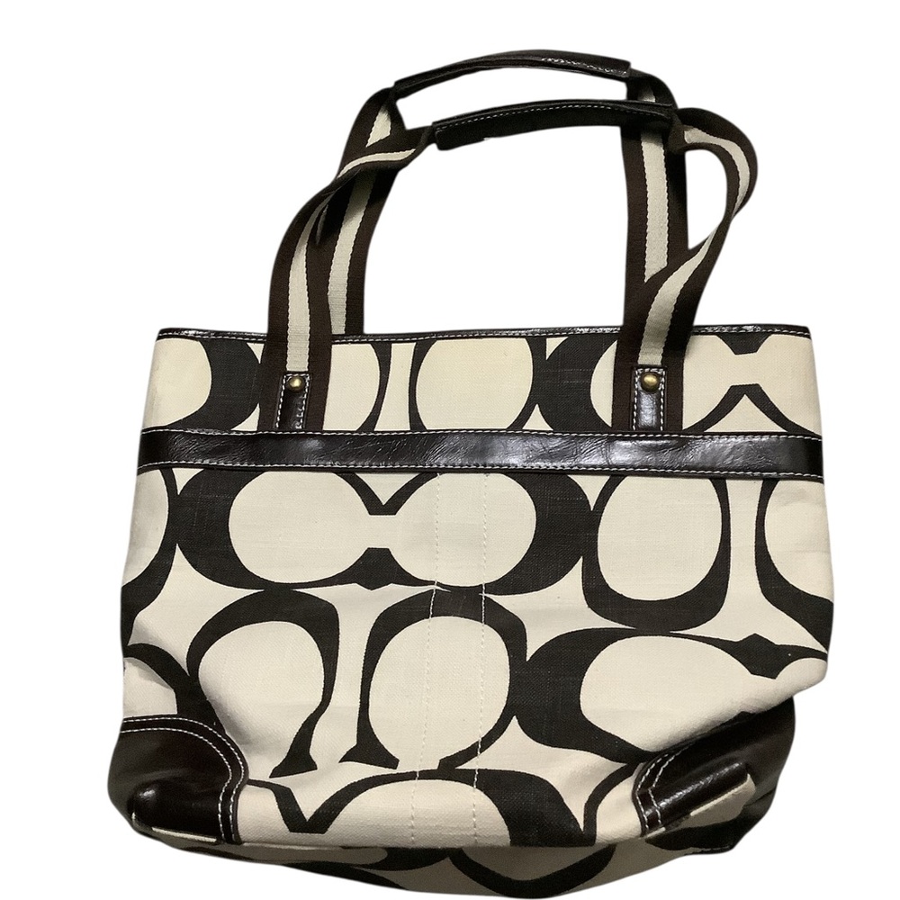 Coach Brown and Cream Signature Canvas Tote - Picture 2 of 5